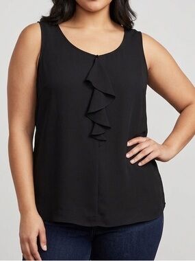 😍SHOW SPECIAL - GEORGE Black Tank Top Ruffle Front Plus size XL